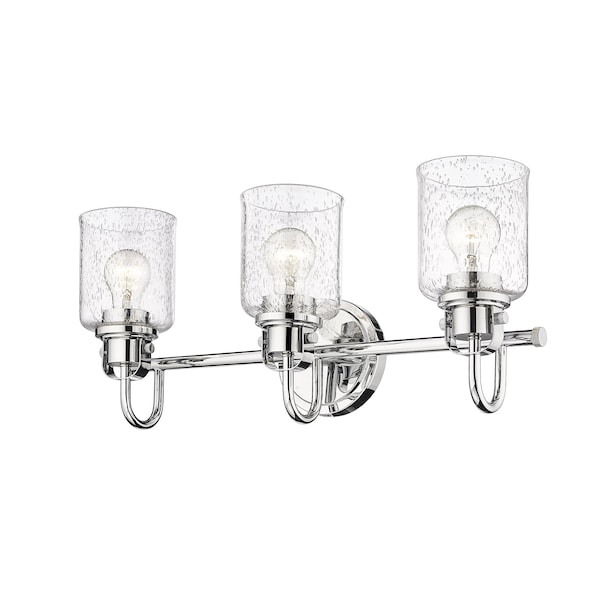 Kinsley 3 Light Vanity, Chrome And Clear Seeded